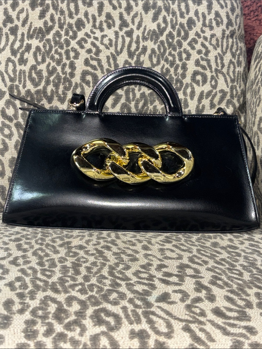 Claudia Firenze purse black leather top handle shoulder bag dramatic chain front - Picture 3 of 16
